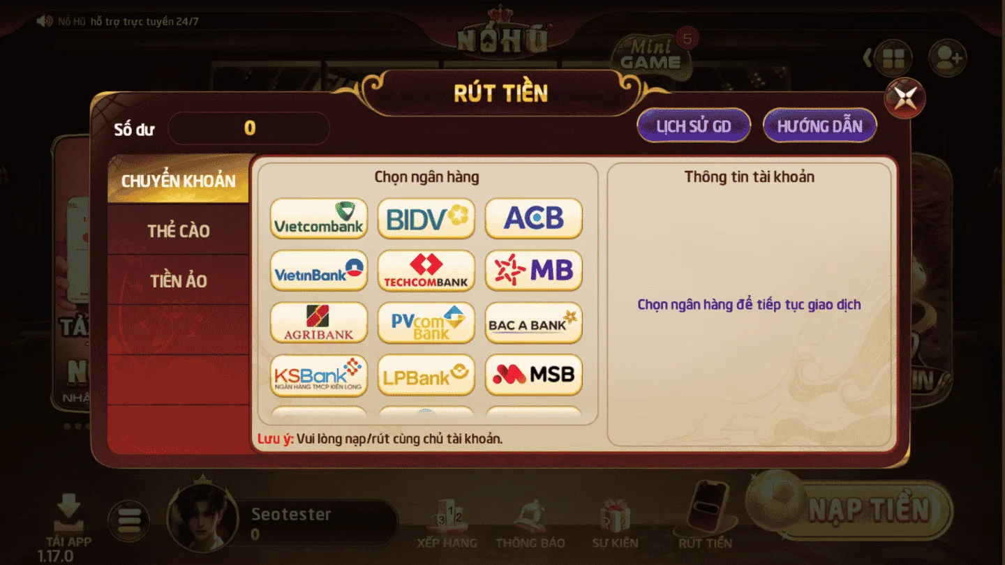Rút tiền Nohuwin
